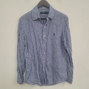 Ralph Lauren Mens Linen Shirt Size M Blue White Striped Nautical Beach Button Up